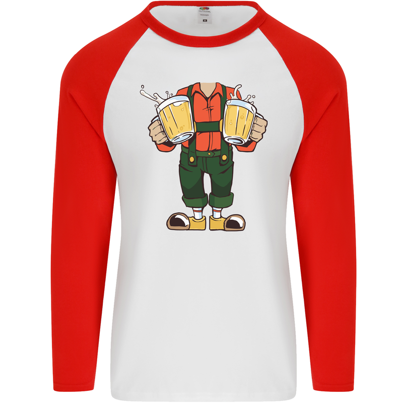 Octoberfest Man With Beer Mens L/S Baseball T-Shirt White/Red