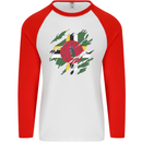 Torn Dominica Flag Dominican Day Football Mens L/S Baseball T-Shirt White/Red