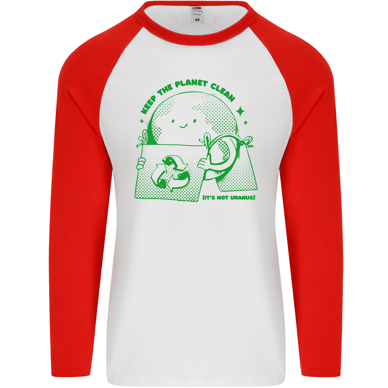 Climate Change Keep the Planet Clean Mens L/S Baseball T-Shirt White/Red