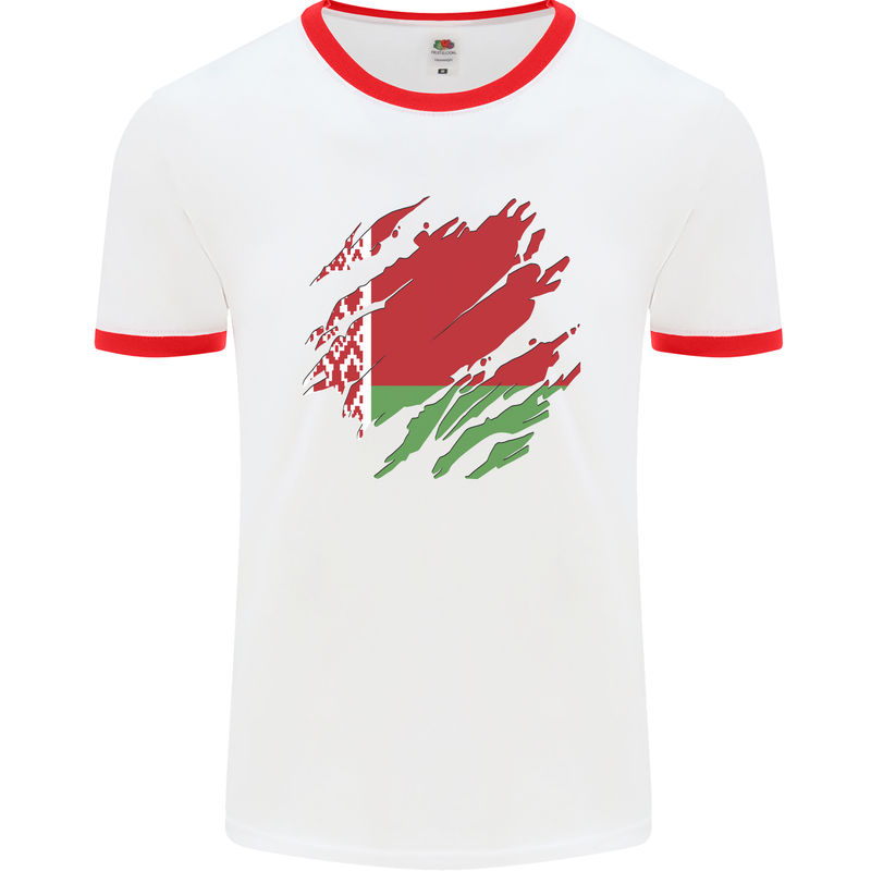 Torn Belarus Flag Belarusian Day Football Mens Ringer T-Shirt White/Red