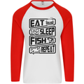 Eat Sleep Fish Repeat Funny Fishing Mens L/S Baseball T-Shirt White/Red