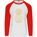 Mandala Buddha Art Mens L/S Baseball T-Shirt White/Red