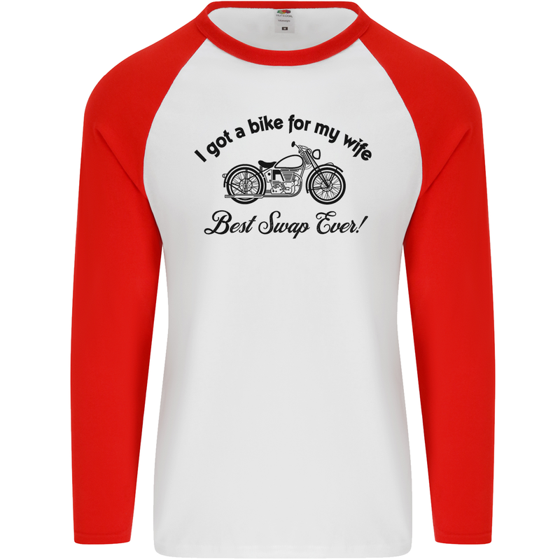 Wife Funny Motorbike Biker Motorcycle Mens L/S Baseball T-Shirt White/Red