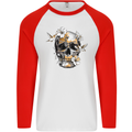 Wildlife Spring Skull Mens L/S Baseball T-Shirt White/Red