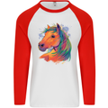 Horse Head Equestrian Mens L/S Baseball T-Shirt White/Red