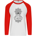 Buddha Mandala Art Mens L/S Baseball T-Shirt White/Red