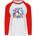 Santa Claus On a Unicorn Christmas Xmas Mens L/S Baseball T-Shirt White/Red