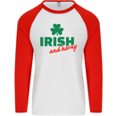 Irish and Horny St. Patrick's Day Mens L/S Baseball T-Shirt White/Red