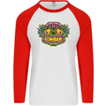 Halloween Zombie Face Mens L/S Baseball T-Shirt White/Red