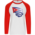 Curled Cuba Flag Cuban Day Football Mens L/S Baseball T-Shirt White/Red