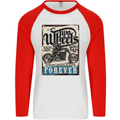 Two Wheels Biker Motorcycle Motorbike Mens L/S Baseball T-Shirt White/Red