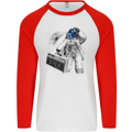 Space Ghetto Blaster Astronaut Music Mens L/S Baseball T-Shirt White/Red