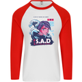 Music Vaporwave Anime Girl Emo SAD Mens L/S Baseball T-Shirt White/Red