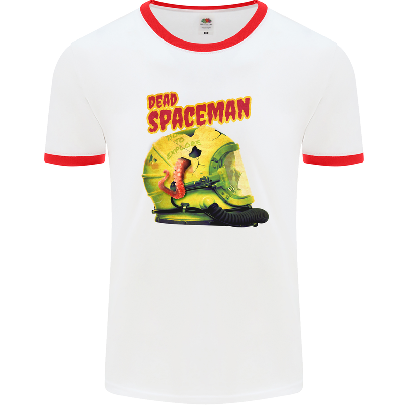 Dead Spaceman Astronaut Helmet Alien Mens Ringer T-Shirt White/Red
