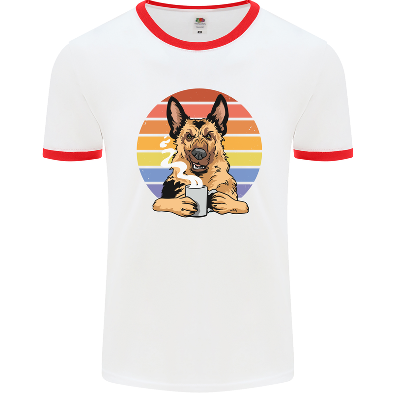 A Fierce German Shepherd Alsatian Coffee Mens Ringer T-Shirt White/Red