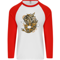 Steampunk Dragon Mens L/S Baseball T-Shirt White/Red