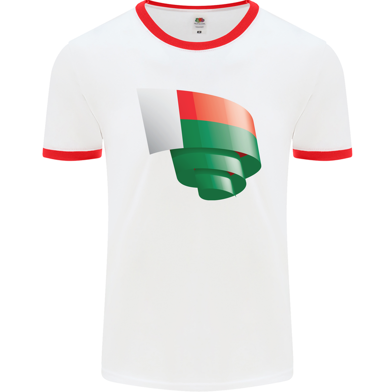 Curled Madagascar Flag Madagascan Day Football Mens Ringer T-Shirt White/Red