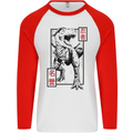 Japanese T-Rex Ninja MMA Mixed Martial Arts Mens L/S Baseball T-Shirt White/Red