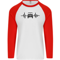 4X4 Heart Beat Pulse Off Road Roading Mens L/S Baseball T-Shirt White/Red