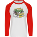 T-Rex Dinosaur Funny Cycling Cyclist Mens L/S Baseball T-Shirt White/Red