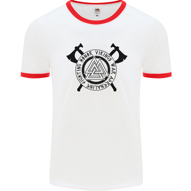 Honor Vikings War Adrenaline Fighting Mens Ringer T-Shirt White/Red