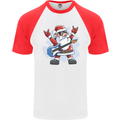 Rock n Roll Santa Electric Guitar Christmas Xmas Mens S/S Baseball T-Shirt White/Red