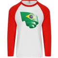 Curled Brazil Flag Brazilian Day Football Mens L/S Baseball T-Shirt White/Red