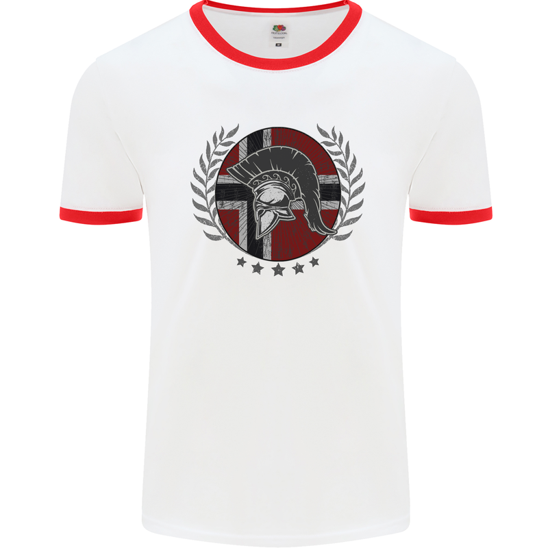 Norway Bodybuilding Flag Gym Training Spartan Mens Ringer T-Shirt White/Red