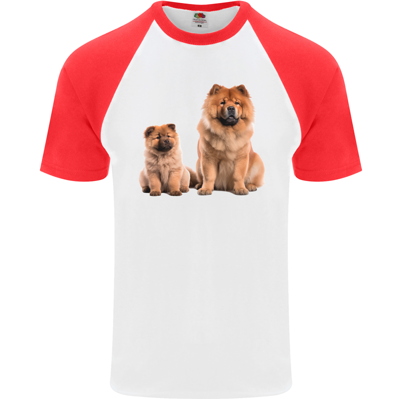 Chow Chows Dog Puppy Mens S/S Baseball T-Shirt White/Red