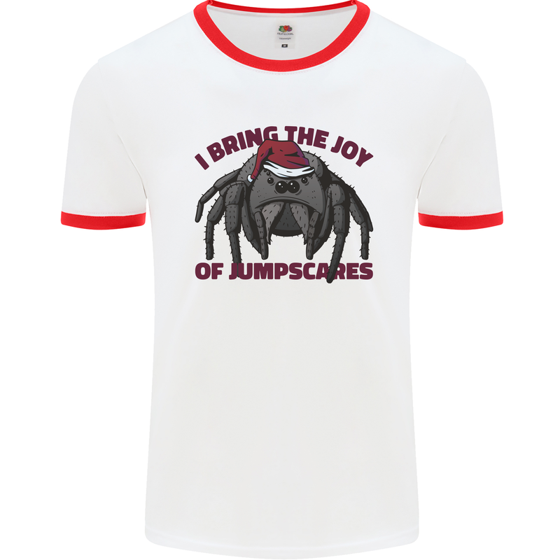 Christmas Tarantula Funny Xmas Spider Mens Ringer T-Shirt White/Red