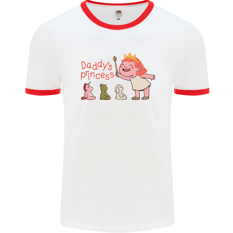 Daddys Princess Funny Unicorn Teddy Bear Mens Ringer T-Shirt White/Red