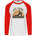 Yoga Rise and Shine Pilates Time Funny Mens L/S Baseball T-Shirt White/Red