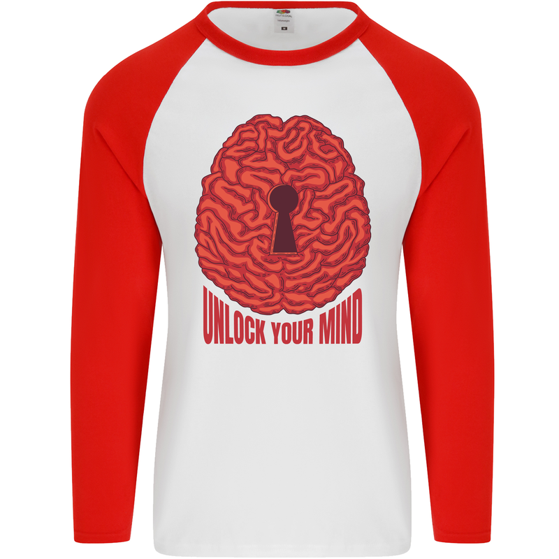 Unlock Your Mind Psychology Psychologist Mens L/S Baseball T-Shirt White/Red