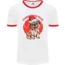 A Christmas Pug Wearing an Xmas Hat Mens Ringer T-Shirt White/Red