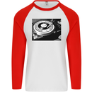 Northern Soul Turntable DJ Decks Vinyl Mens L/S Baseball T-Shirt White/Red