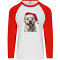 Christmas Golden Labrador Dog Xmas Hat Mens L/S Baseball T-Shirt White/Red