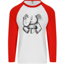 An Elephant Drinking Coffee Mens L/S Baseball T-Shirt White/Red