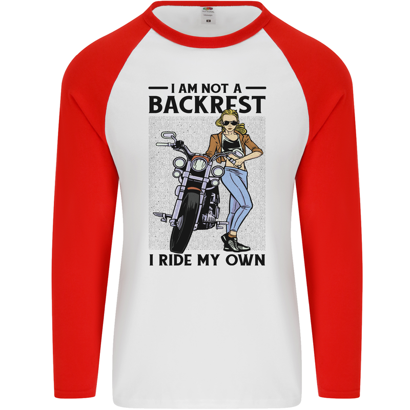 Not a Backrest Female Biker Motorcycle Mens L/S Baseball T-Shirt White/Red