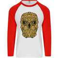 Ethnic Skull Gothic Tribal Demon Mens L/S Baseball T-Shirt White/Red