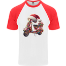 Christmas Scooter Xmas Hat MOD Moped Mens S/S Baseball T-Shirt White/Red