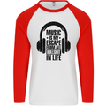 Music Is My Escape From B/S in Life Rock Mens L/S Baseball T-Shirt White/Red