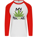 Weed My HealTHCare Cannabis Funny THC Mens L/S Baseball T-Shirt White/Red