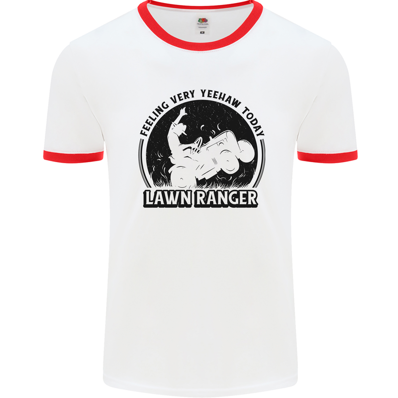 Lawn Ranger Funny Gardening Gardener Grass Mens Ringer T-Shirt White/Red