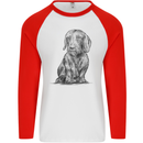 A Dachshund Dog Mens L/S Baseball T-Shirt White/Red