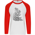 Skull Crown Biker Skull Gothic Heavy Metal Mens L/S Baseball T-Shirt White/Red