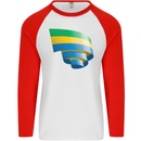 Curled Gabon Flag Gabonese Day Football Mens L/S Baseball T-Shirt White/Red