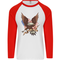 USA Eagle Flag America Patriotic July 4th Mens L/S Baseball T-Shirt White/Red