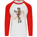 Sagittarius Steampunk Woman Star Sign Mens L/S Baseball T-Shirt White/Red