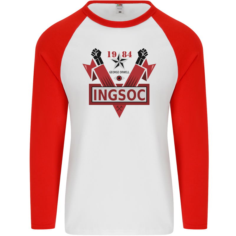 INGSOC George Orwell English Socialism 1994 Mens L/S Baseball T-Shirt White/Red