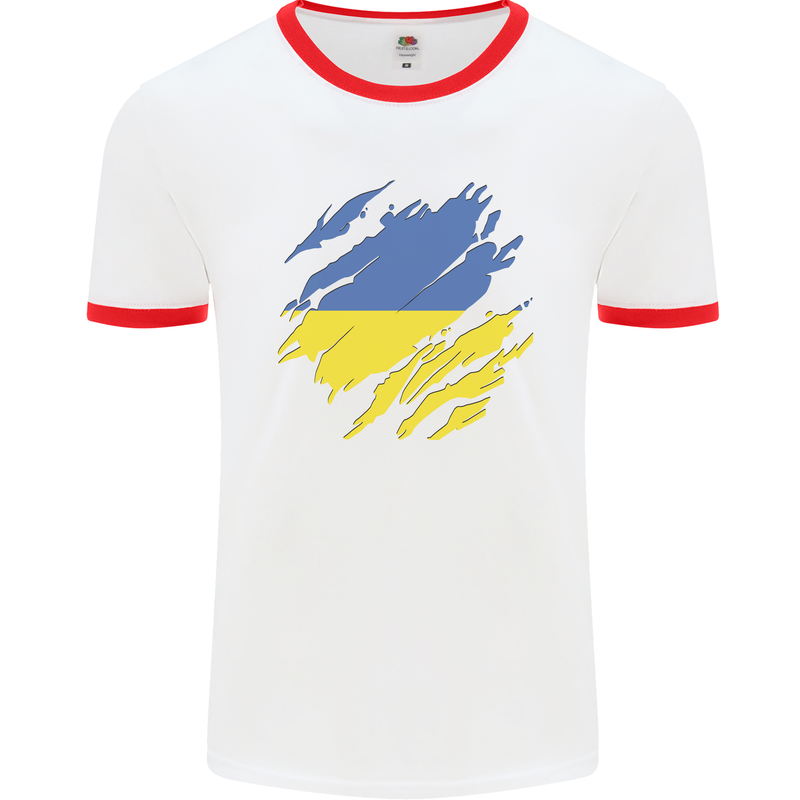 Torn Ukraine Flag Ukrainian Day Football Mens Ringer T-Shirt White/Red